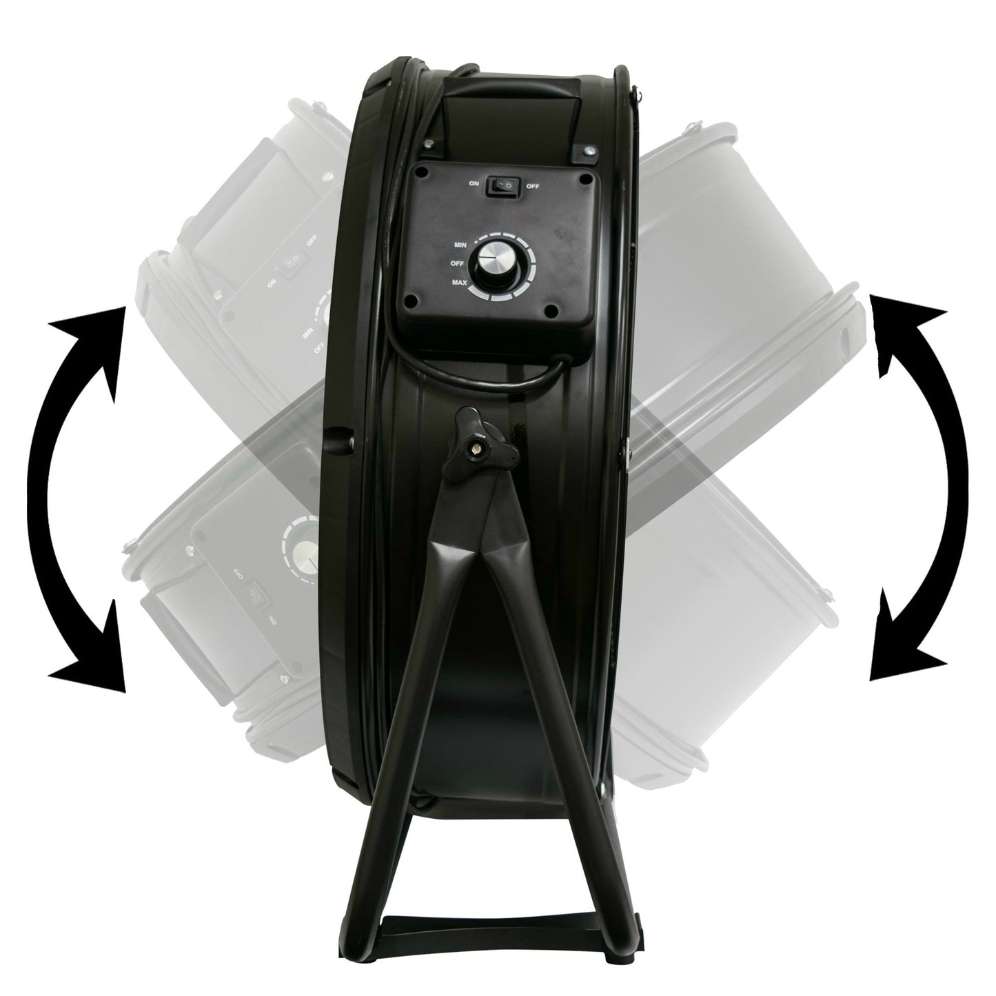 Black XPOWER FD-630D 1/2 HP 5800 CFM 1.8 Amps Variable Speed Enclosed Brushless DC Motor High Velocity 24” Drum Fan
