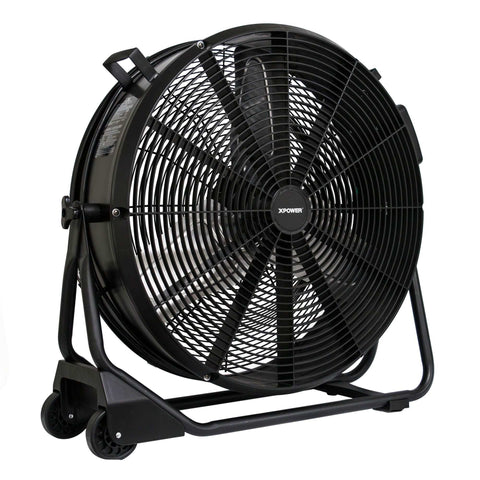 Black XPOWER FD-630D 1/2 HP 5800 CFM 1.8 Amps Variable Speed Enclosed Brushless DC Motor High Velocity 24” Drum Fan