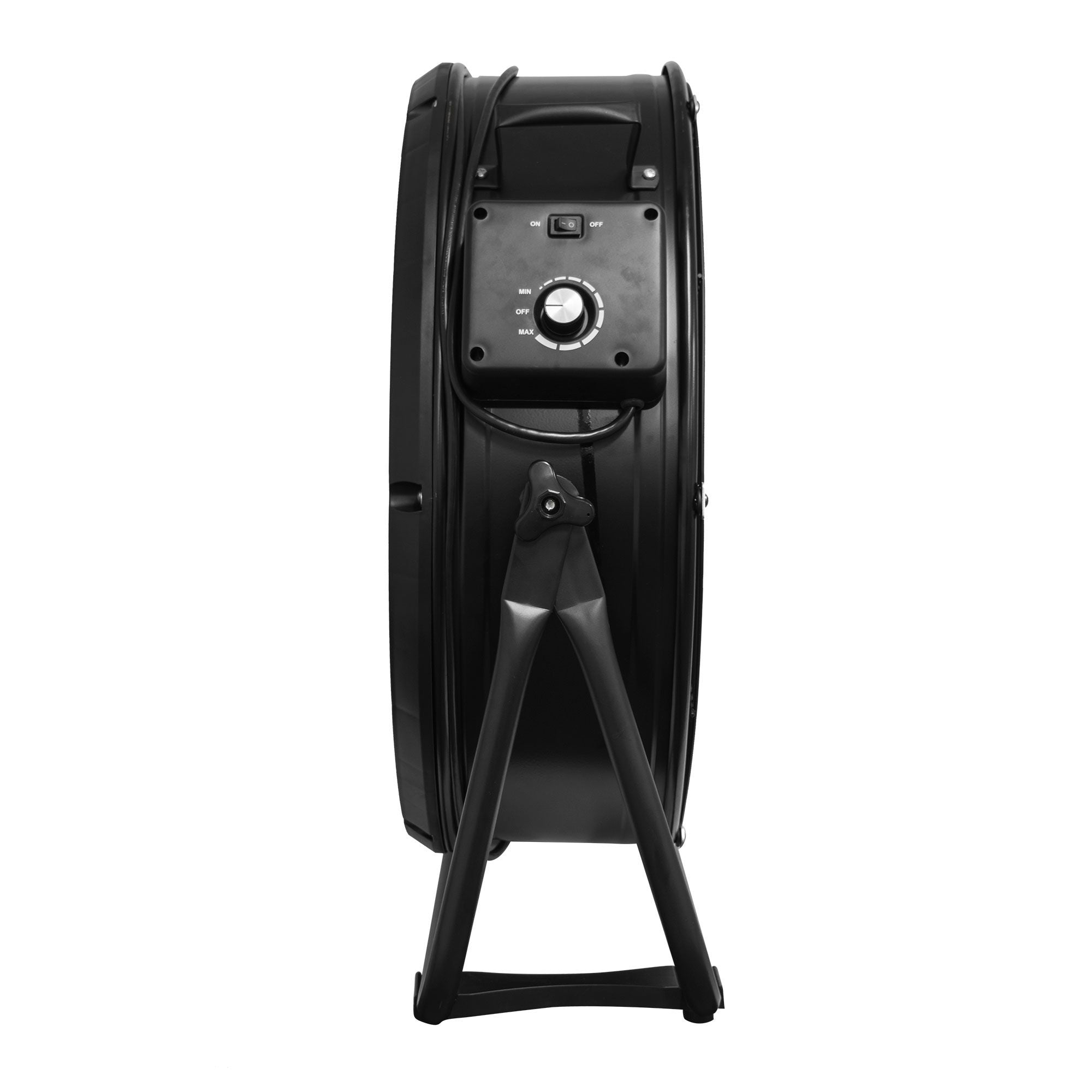 Black XPOWER FD-630D 1/2 HP 5800 CFM 1.8 Amps Variable Speed Enclosed Brushless DC Motor High Velocity 24” Drum Fan