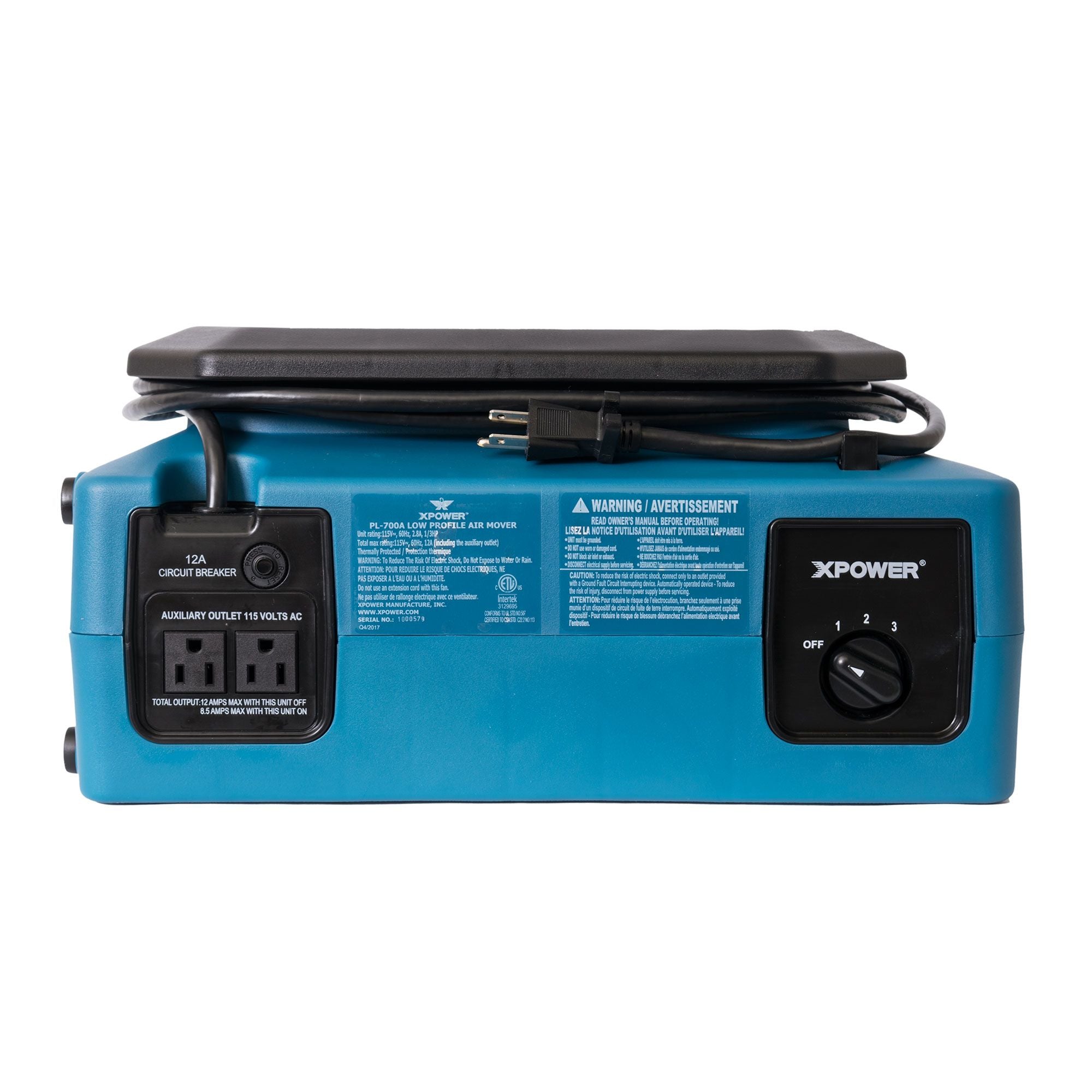 Dark Cyan XPOWER PL-700A 1/3 HP 1050 CFM 3 Speed Low Profile Air Mover