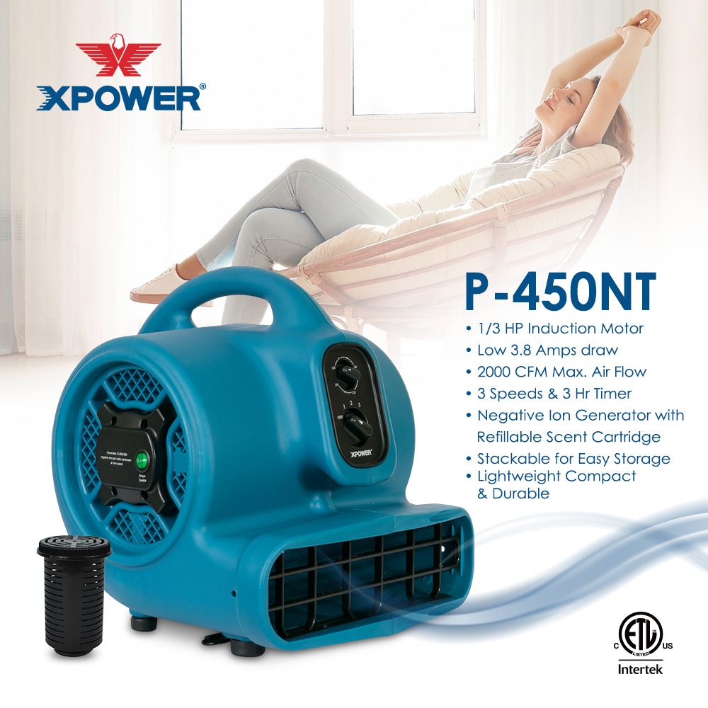 Light Gray XPOWER P-450NT Freshen Aire 1/3 HP 2000 CFM 3 Speed Scented Air Mover