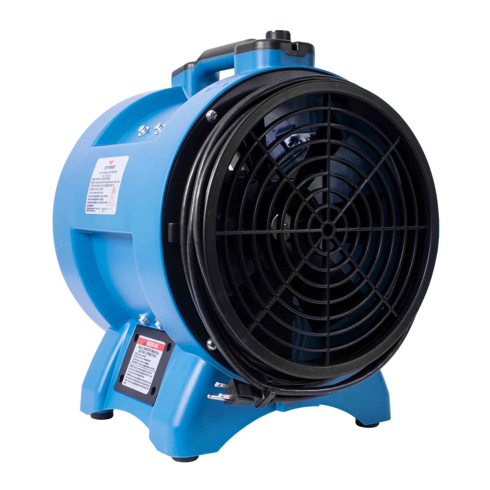 Black XPOWER X-12 Variable Speed 12" Diameter Industrial Confined Space Ventilator Fan