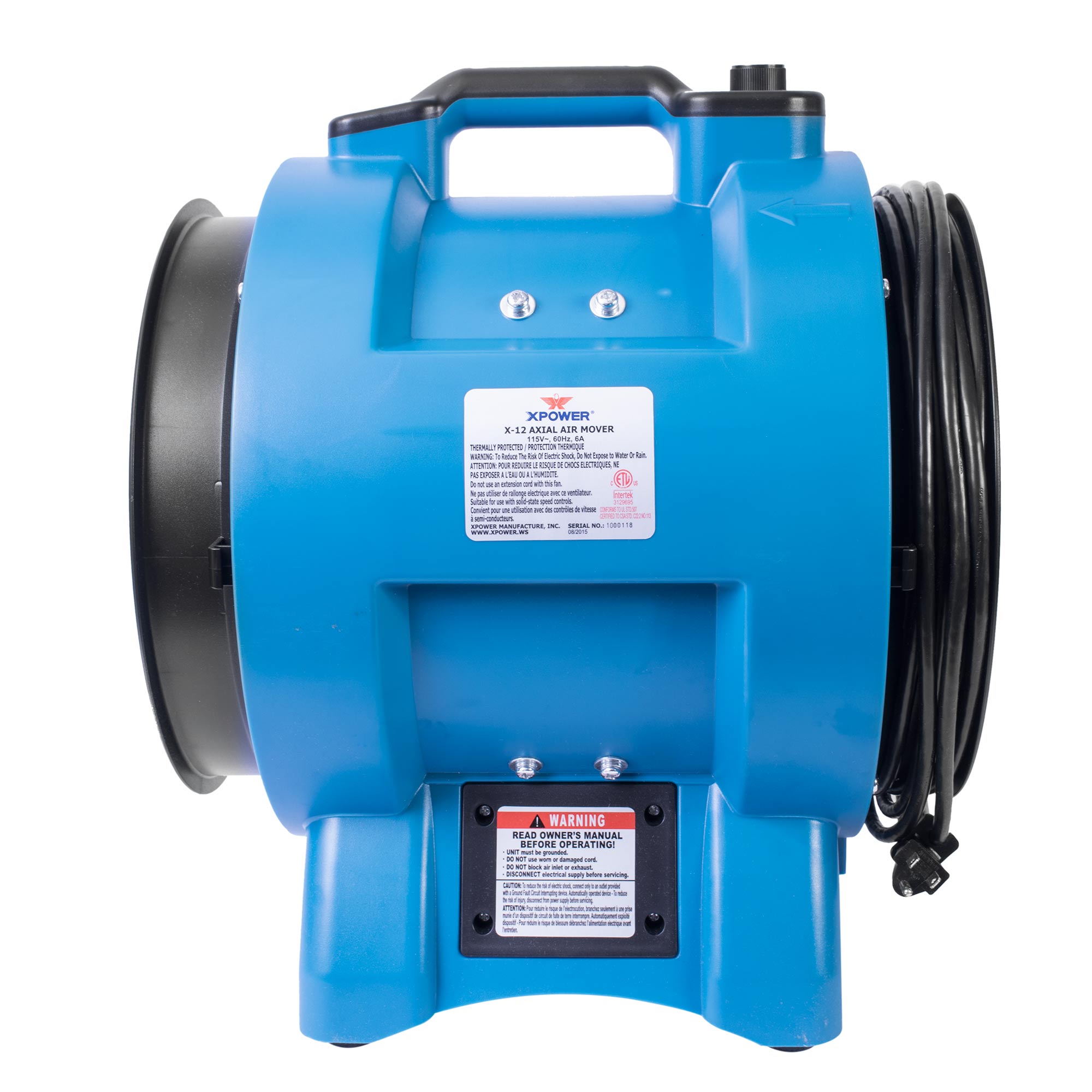 Steel Blue XPOWER X-12 Variable Speed 12" Diameter Industrial Confined Space Ventilator Fan