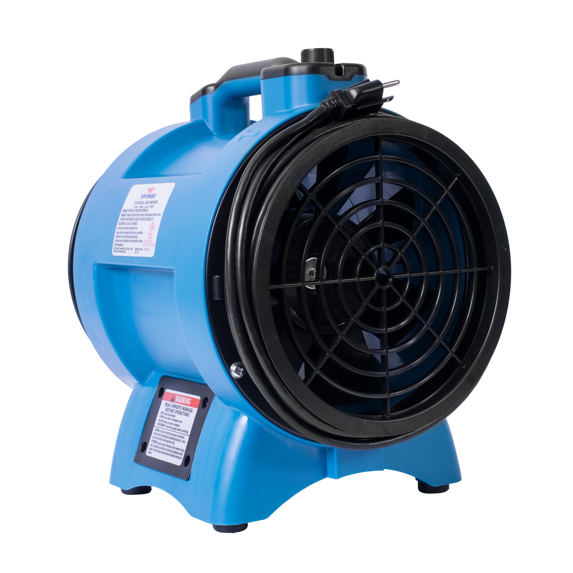 Black XPOWER X-8 Variable Speed 8" Diameter Industrial Confined Space Ventilator Fan